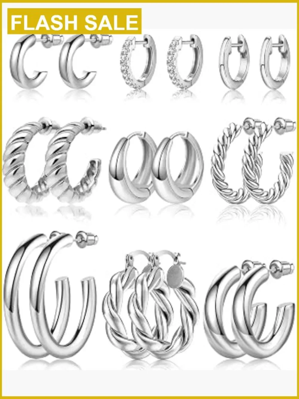 9 Pair Gold Hoop Earrings Set - 14K Gold Plated Hypoallergenic Lightweight